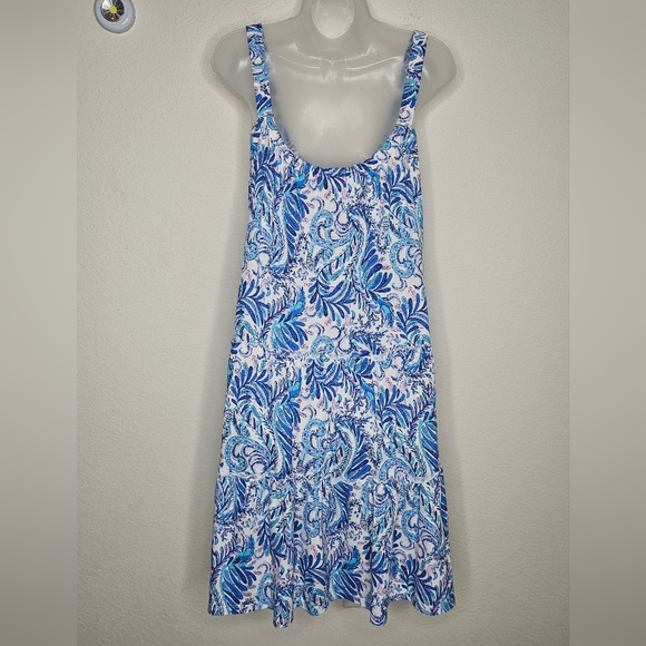 Lilly Pulitzer Loro Mini Dress Baha Blue Bird Ruffle Tank Straps Tiered Hem XL - Picture 8 of 11